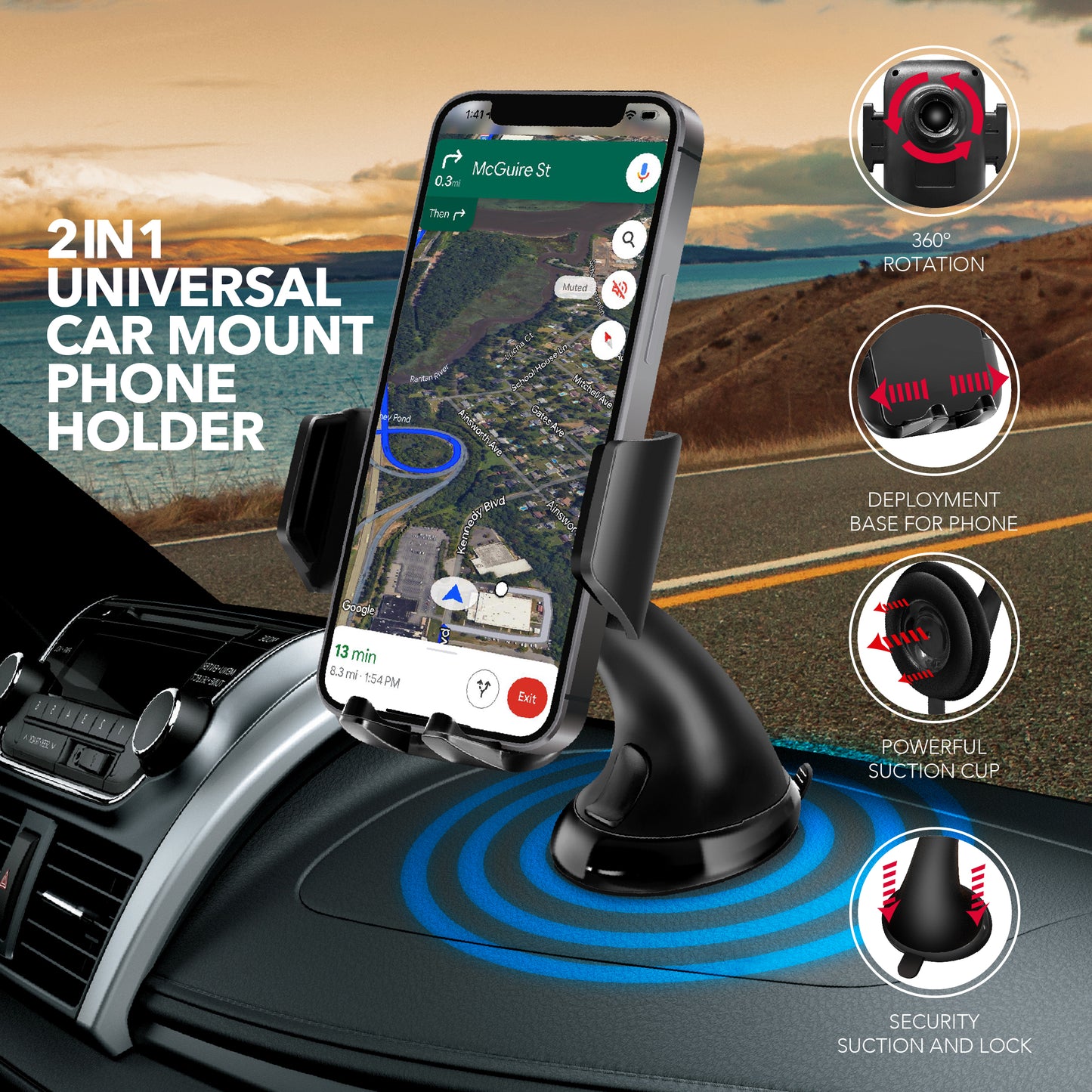 RCA 2-in-1 Universal Car Phone Holder for Dashboard & Windshield - Top Tech Audio