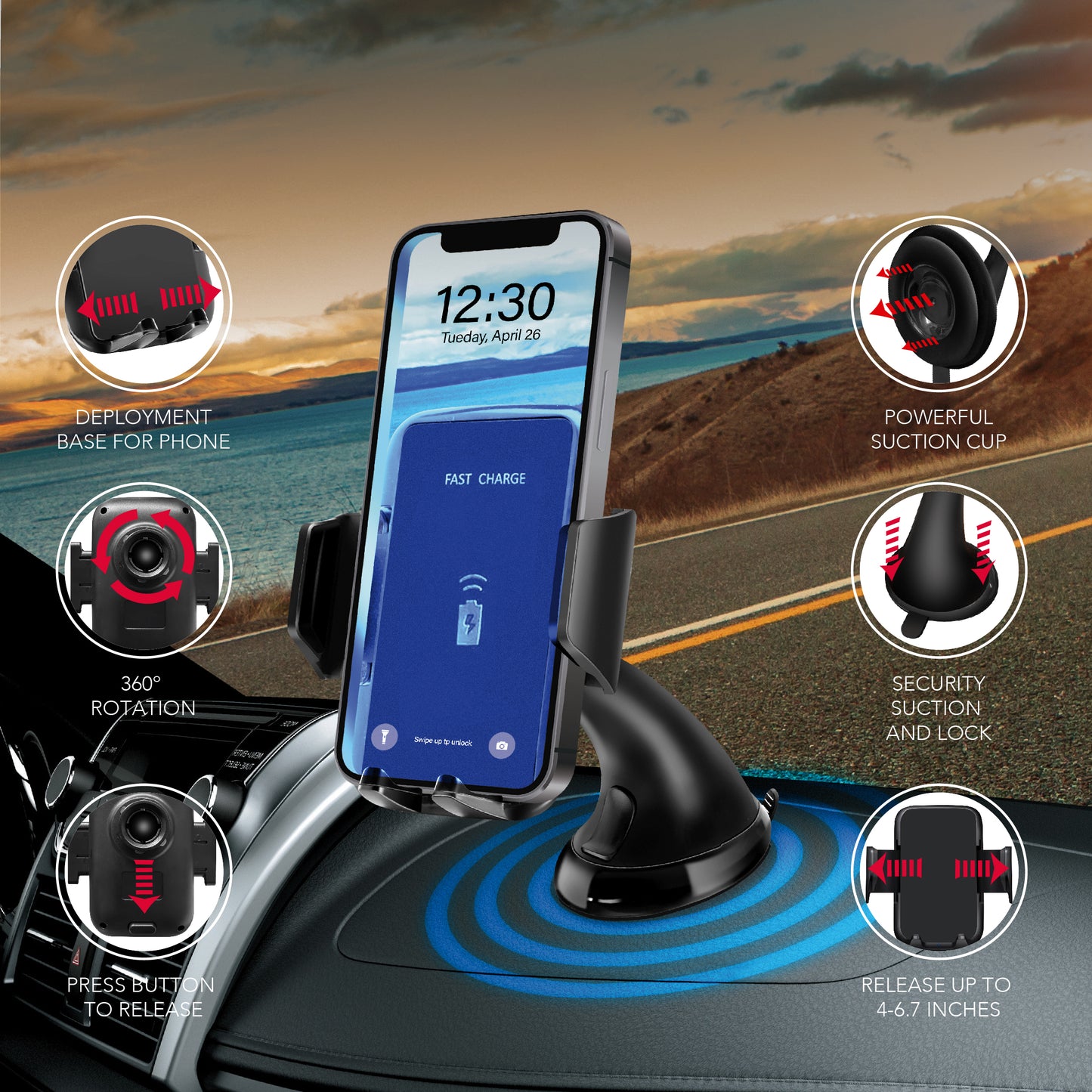 RCA 3-in-1 Wireless Car Charger & Phone Holder for Dashboard & Windshield - Top Tech Audio