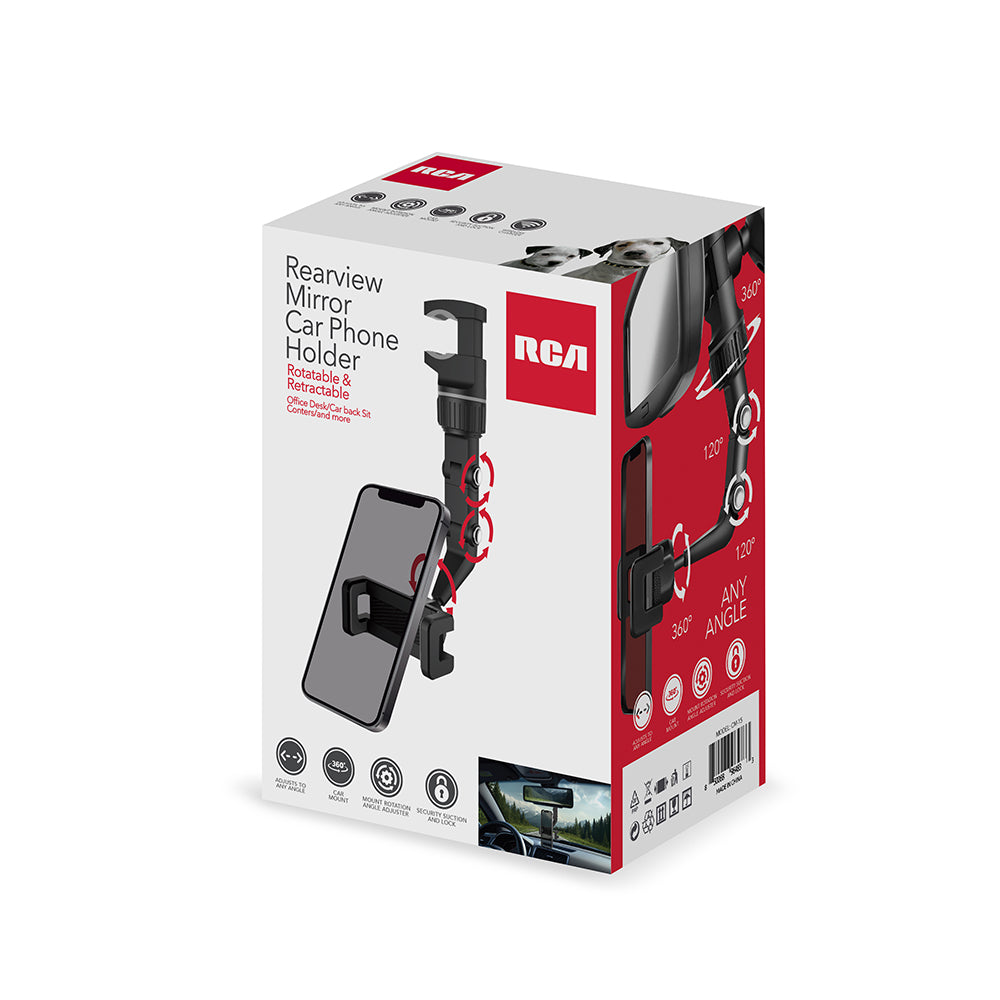 RCA Rearview Car Mount - Adjustable Multi-Joint Phone Holder for Universal Use - Top Tech Audio