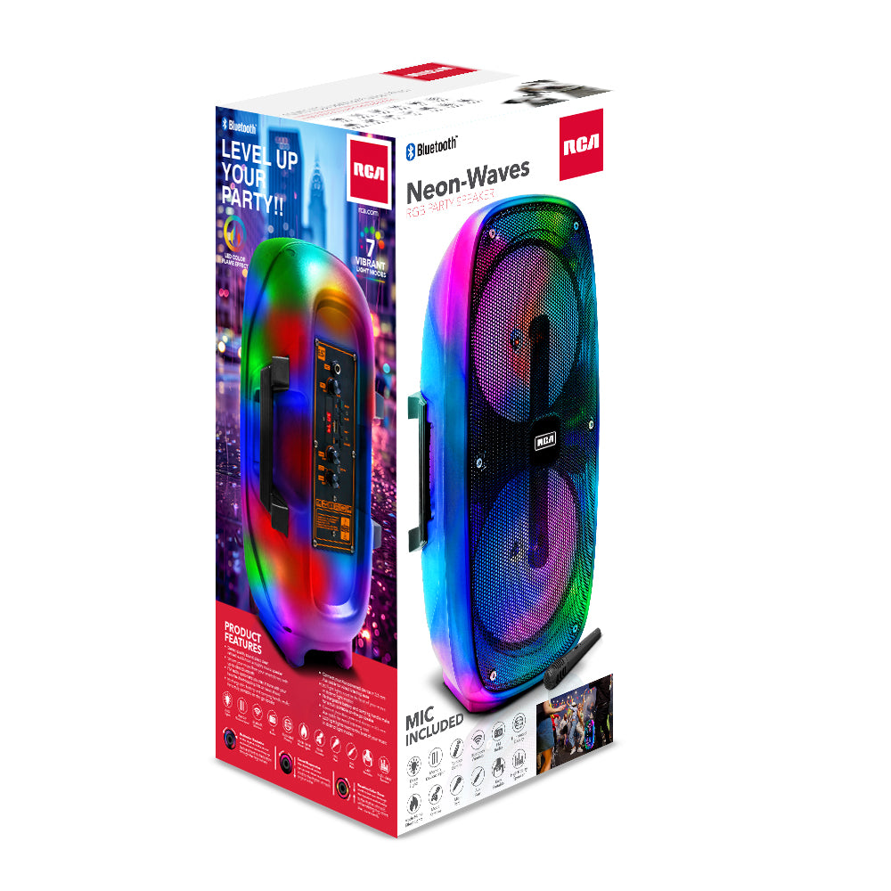 RCA FLAME-66 2x6.5" Bluetooth Speaker with RGB Lights, Mic & Remote Control - Top Tech Audio