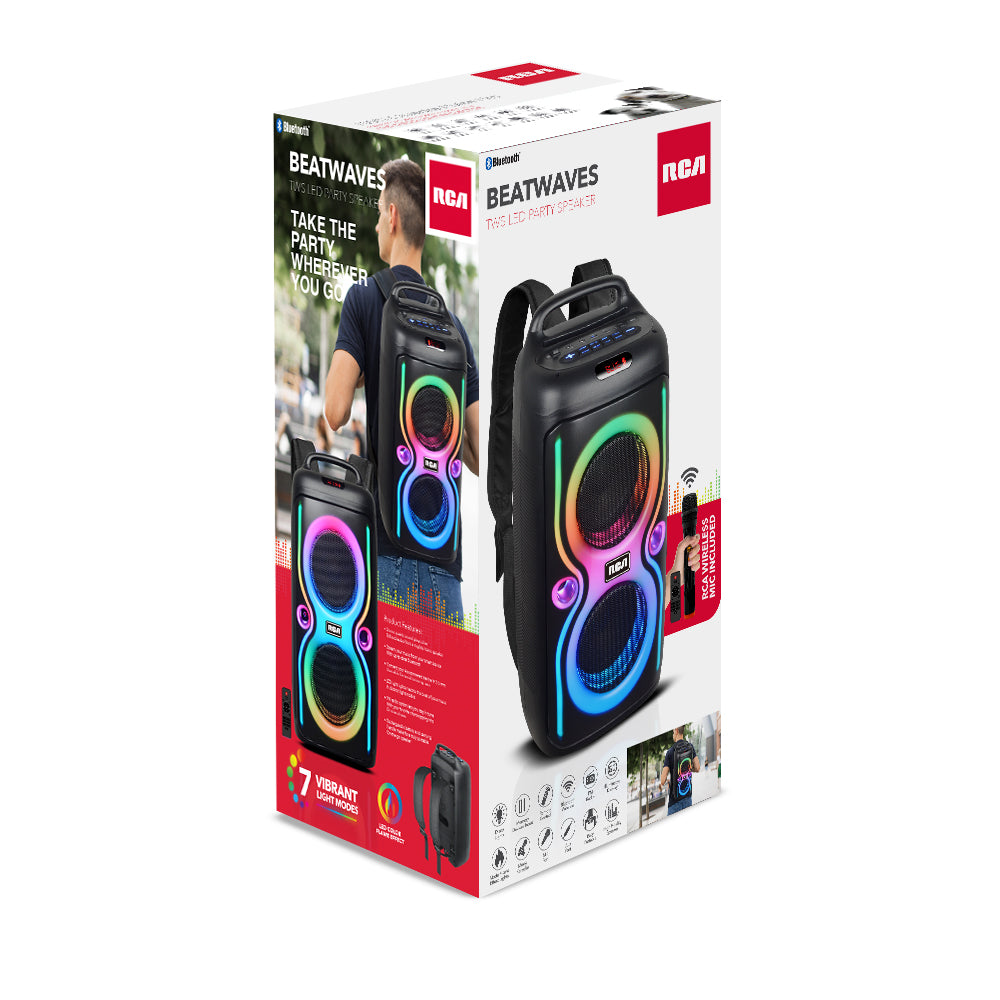 RCA STAGE-66 Double 6.5" Bluetooth Speaker with Mic, Remote & Disco LED Light - Top Tech Audio