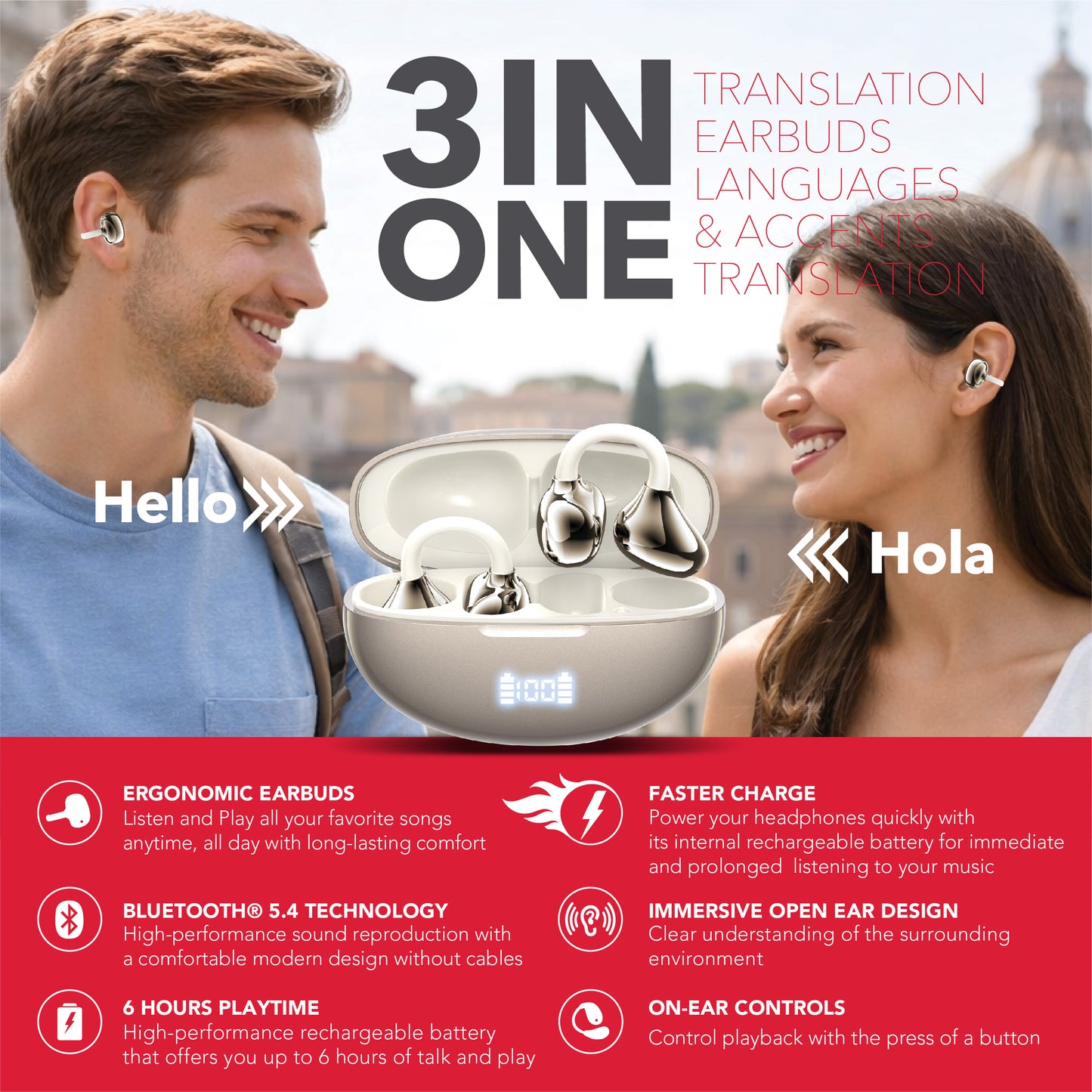 RCA WAVE-88 AI Translator True Wireless Earbuds, Voice Assistant, 20H Playback Time, Bluetooth Version 5.4