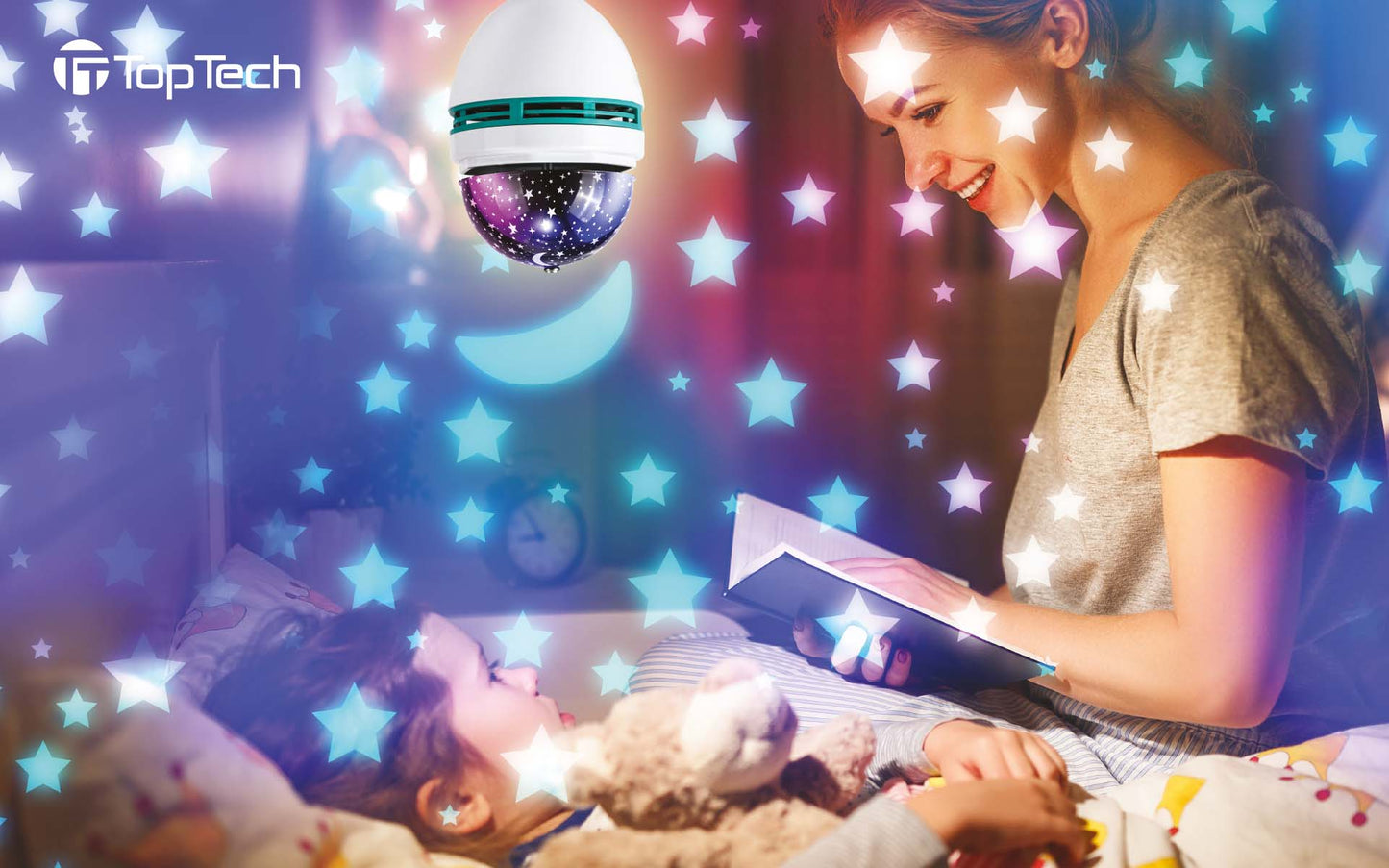 TOPTECH Star Projector Galaxy Bulb with Bluetooth Speaker, Night Light & Lighting Shows - Top Tech Audio
