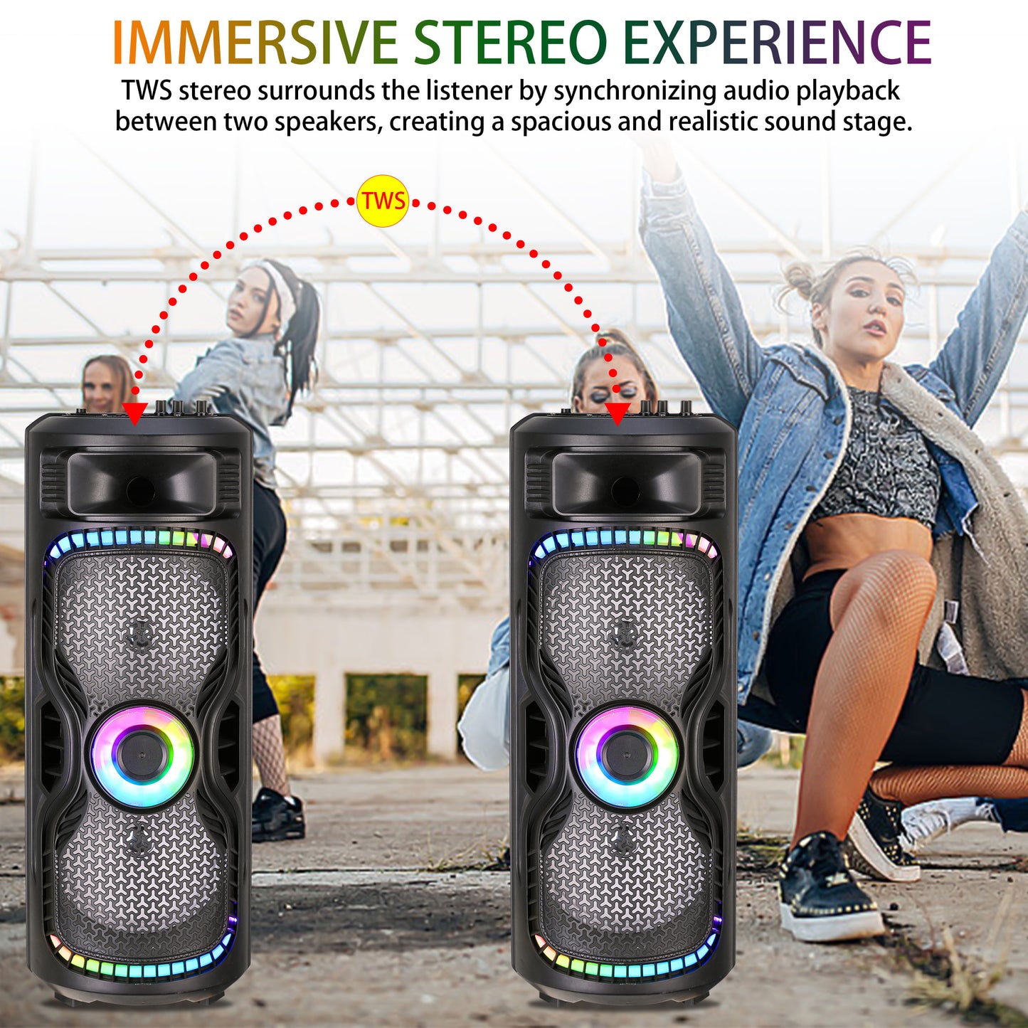 TOPTECH BRAZE-8 Dual 8" Bluetooth Party Speaker with Disco Lights & Rechargeable Battery - Top Tech Audio 