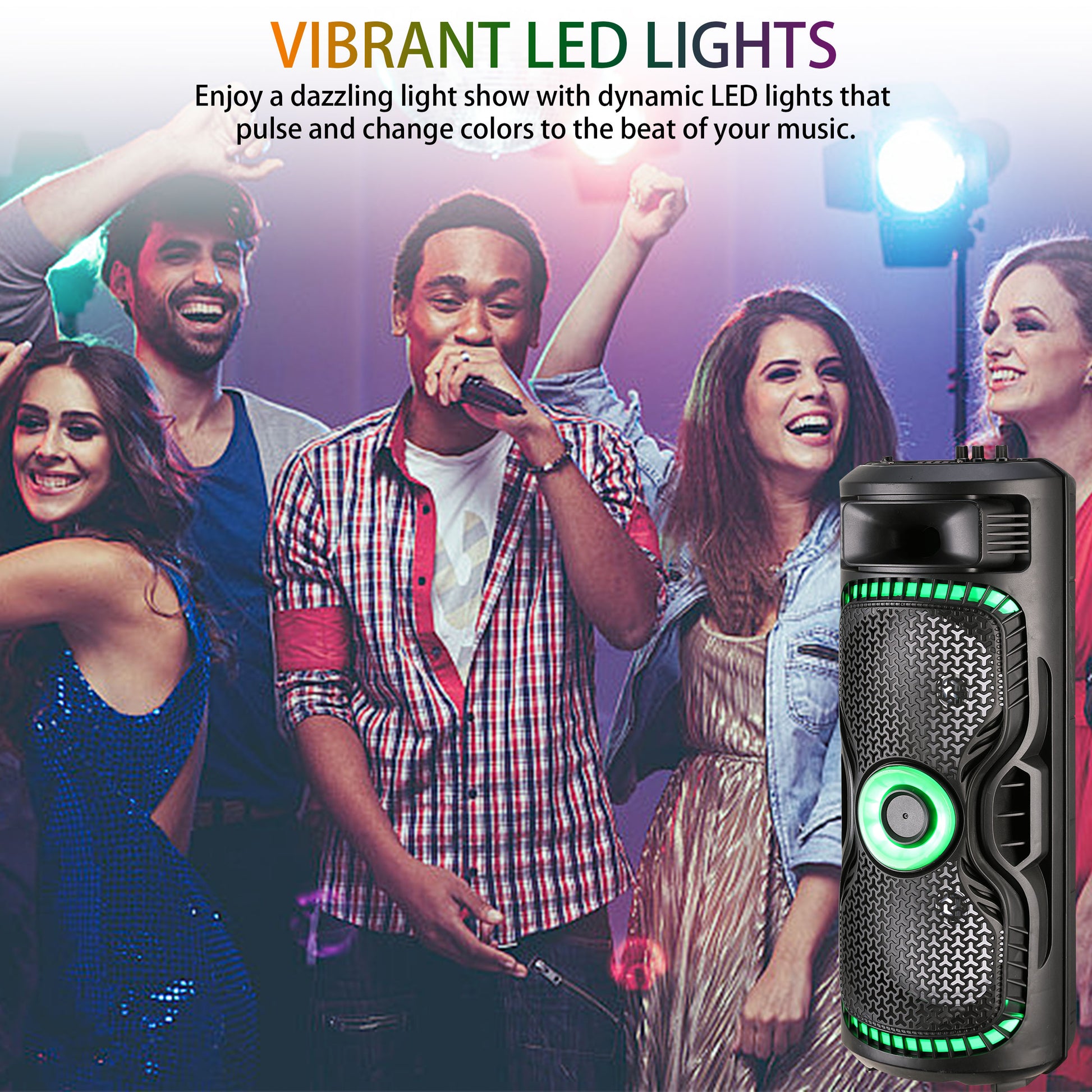 TOPTECH BRAZE-8 Dual 8" Bluetooth Party Speaker with Disco Lights & Rechargeable Battery - Top Tech Audio 