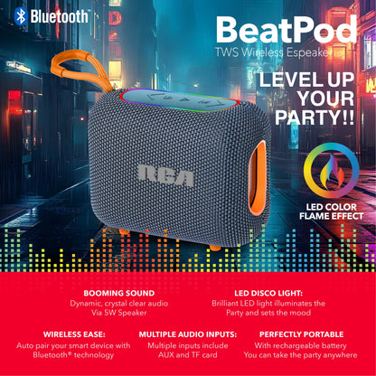 RCA BEAT-33 5W Portable Bluetooth Speaker with RGB Lights & Multiple Inputs