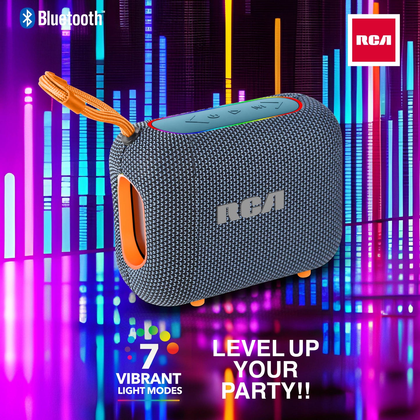 RCA BEAT-33 5W Portable Bluetooth Speaker with RGB Lights & Multiple Inputs