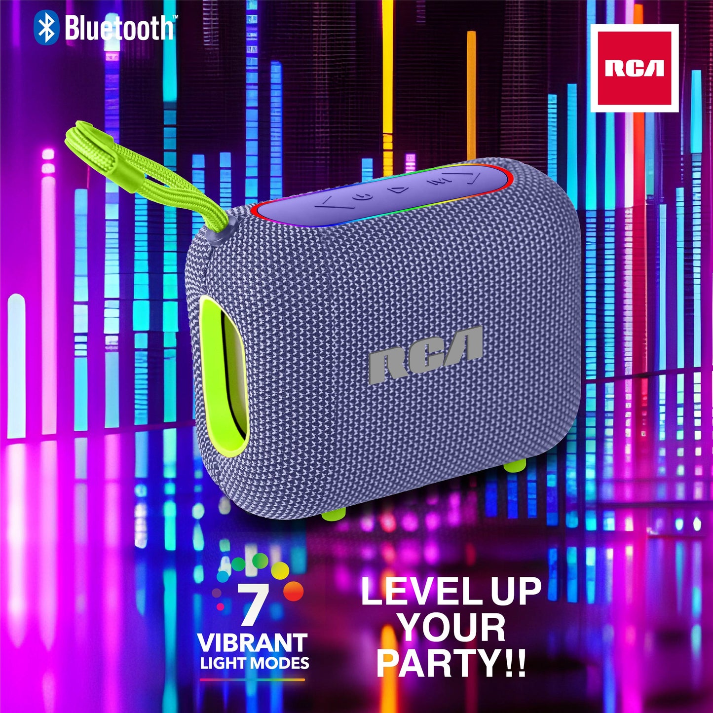RCA BEAT-33 5W Portable Bluetooth Speaker with RGB Lights & Multiple Inputs