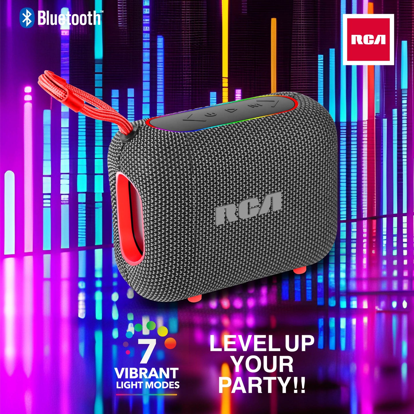 RCA BEAT-33 5W Portable Bluetooth Speaker with RGB Lights & Multiple Inputs