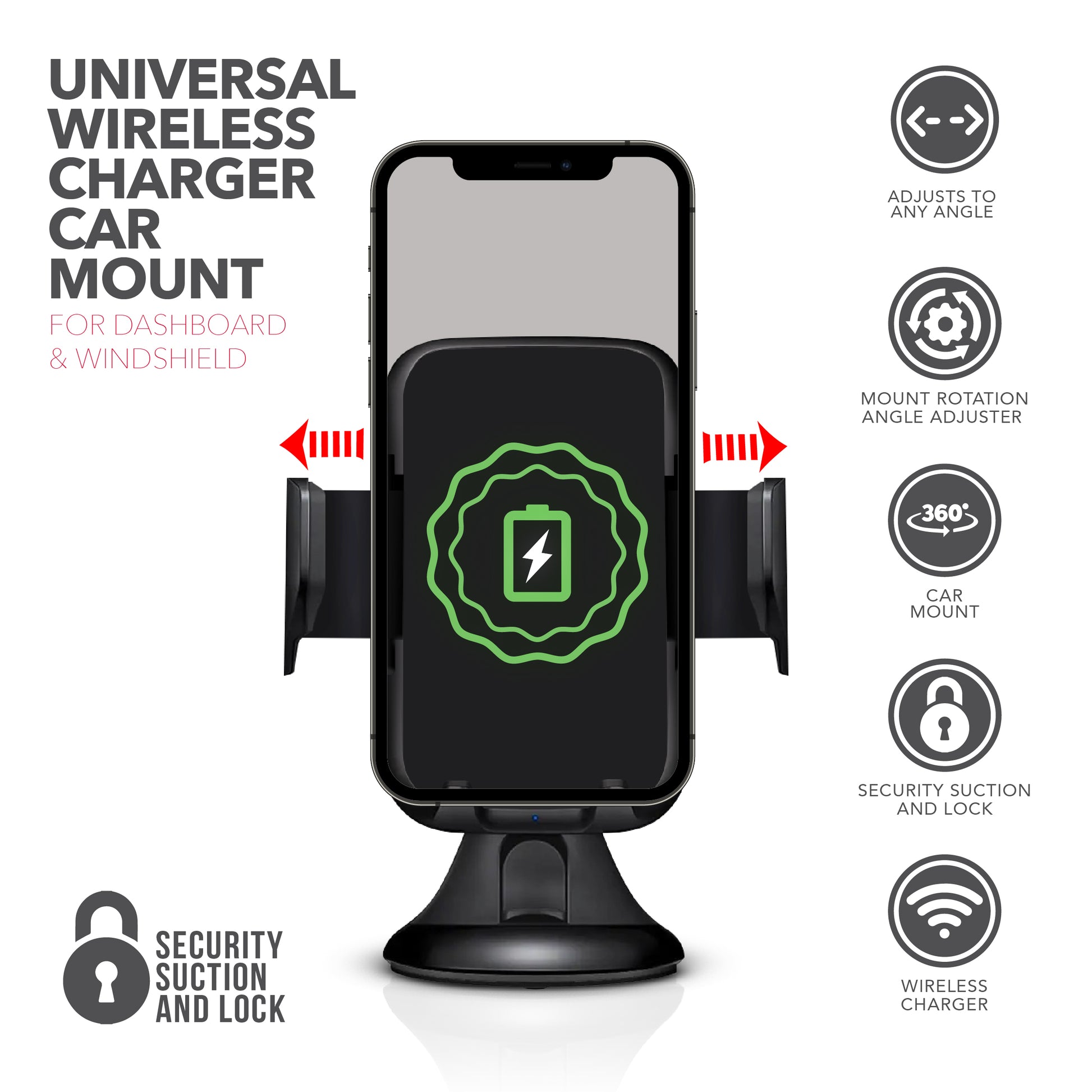 RCA 3-in-1 Wireless Car Charger & Phone Holder for Dashboard & Windshield - Top Tech Audio 