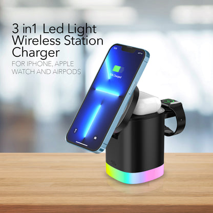 RCA 3-in-1 Wireless Charging Station for iPhone, Apple Watch & AirPods â€“ 15W Max Output - Top Tech Audio 