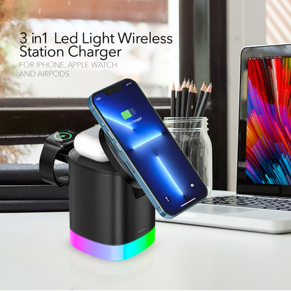 RCA 3-in-1 Wireless Charging Station for iPhone, Apple Watch & AirPods â€“ 15W Max Output - Top Tech Audio 