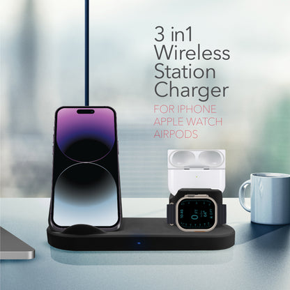 RCA 2024 3-in-1 Wireless 25W Charging Station for iPhone, Apple Watch & AirPods - Top Tech Audio 