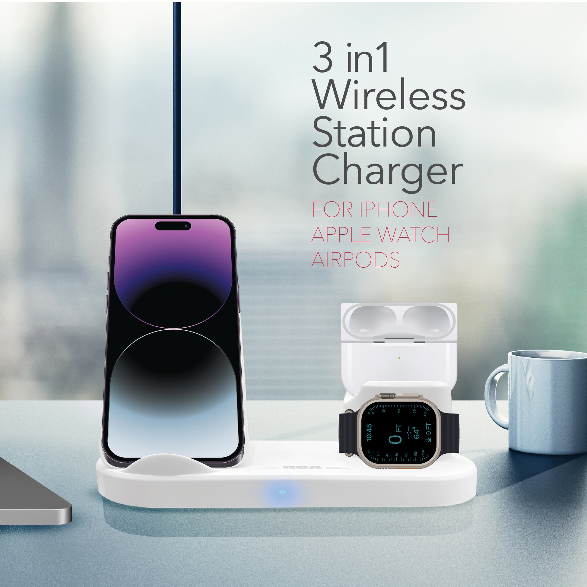 RCA 2024 3-in-1 Wireless 25W Charging Station for iPhone, Apple Watch & AirPods - Top Tech Audio 