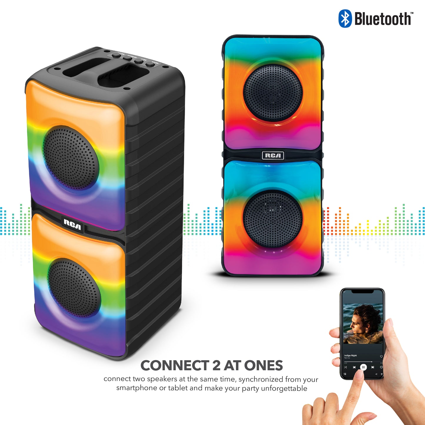 RCA Disco 204 Flame Effect Bluetooth Party Speaker with Dual 4" Woofers - Top Tech Audio 