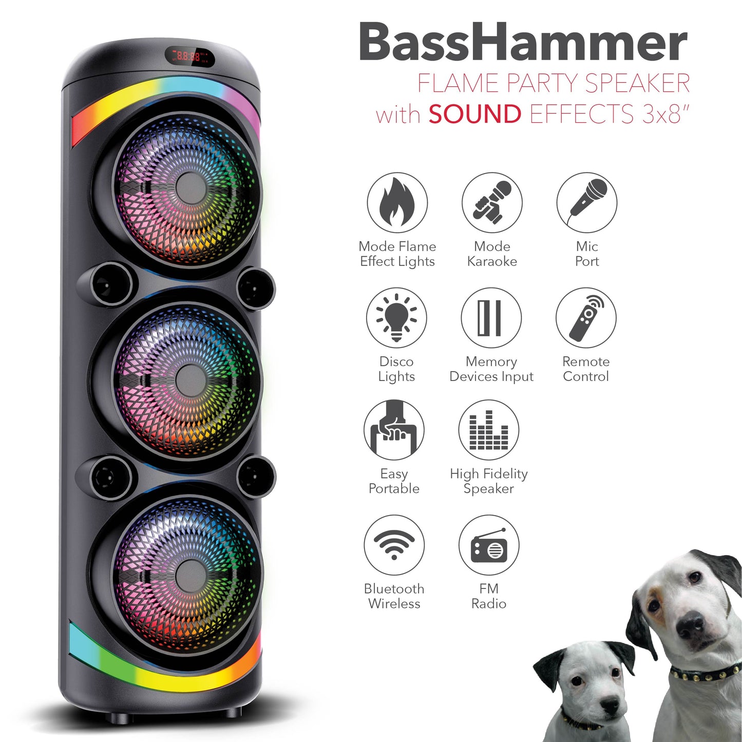 RCA FLEX-2108 Portable Bluetooth Speaker Wireless Karaoke Speaker with Mic & RGB Light