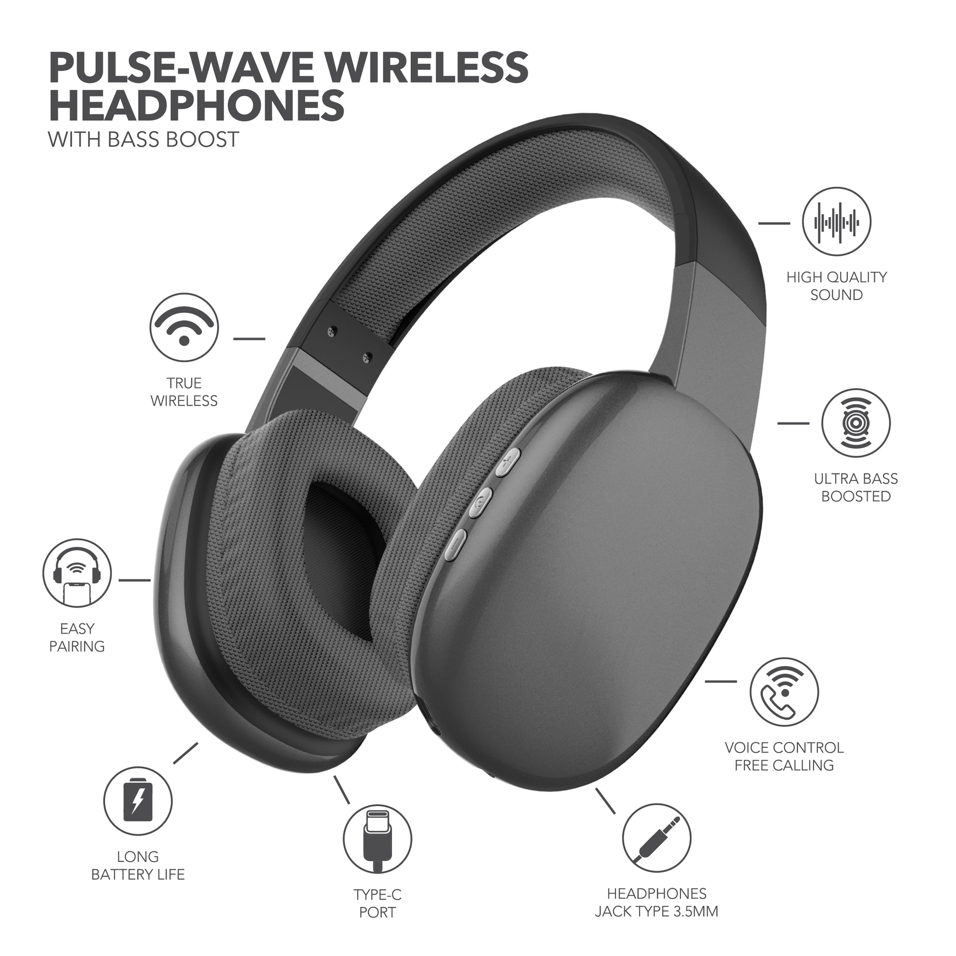 RCA Wave-56 Wireless Over-Ear Bluetooth Headphones, 20H Playtime, Hi-Res Audio - Top Tech Audio 