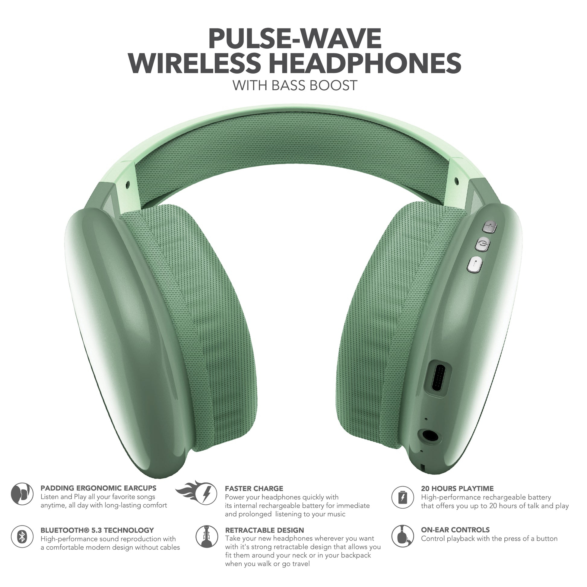 RCA Wave-56 Wireless Over-Ear Bluetooth Headphones, 20H Playtime, Hi-Res Audio - Top Tech Audio 