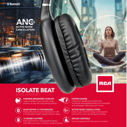 RCA Wave-53 Active Noise Cancelling Headphones, 12H Playtime, Hi-Res Audio - Top Tech Audio 