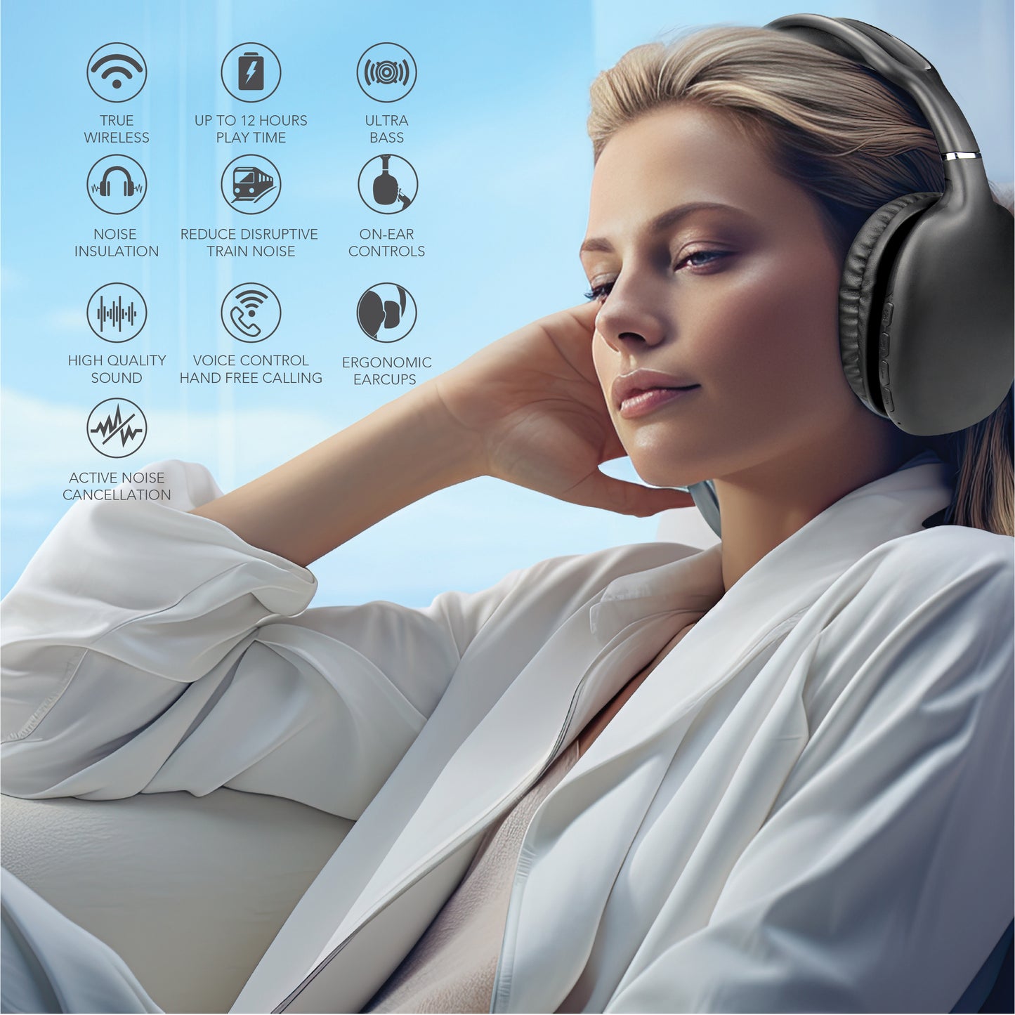 RCA Wave-53 Active Noise Cancelling Headphones, 12H Playtime, Hi-Res Audio - Top Tech Audio 