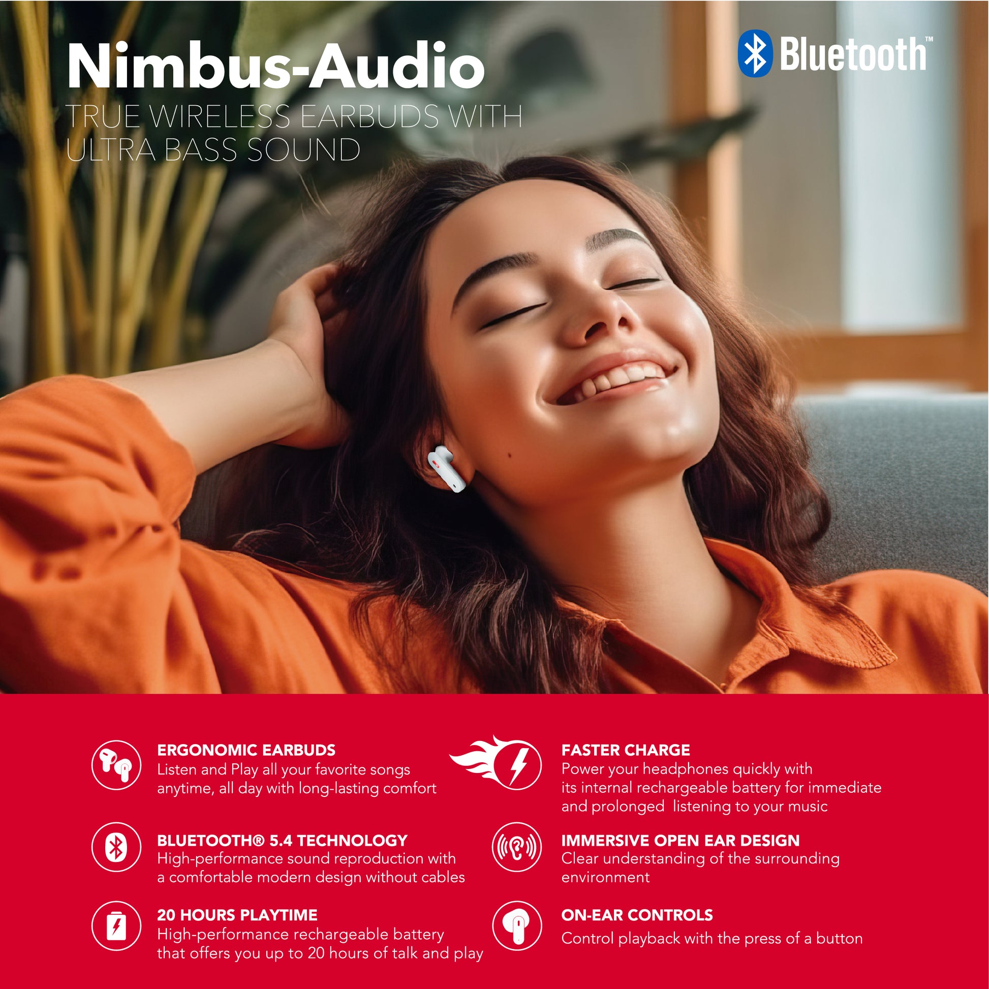 RCA Wave-78 True Wireless Earbuds, 20H Playtime, Hi-Res Audio, Big Bass - Top Tech Audio 