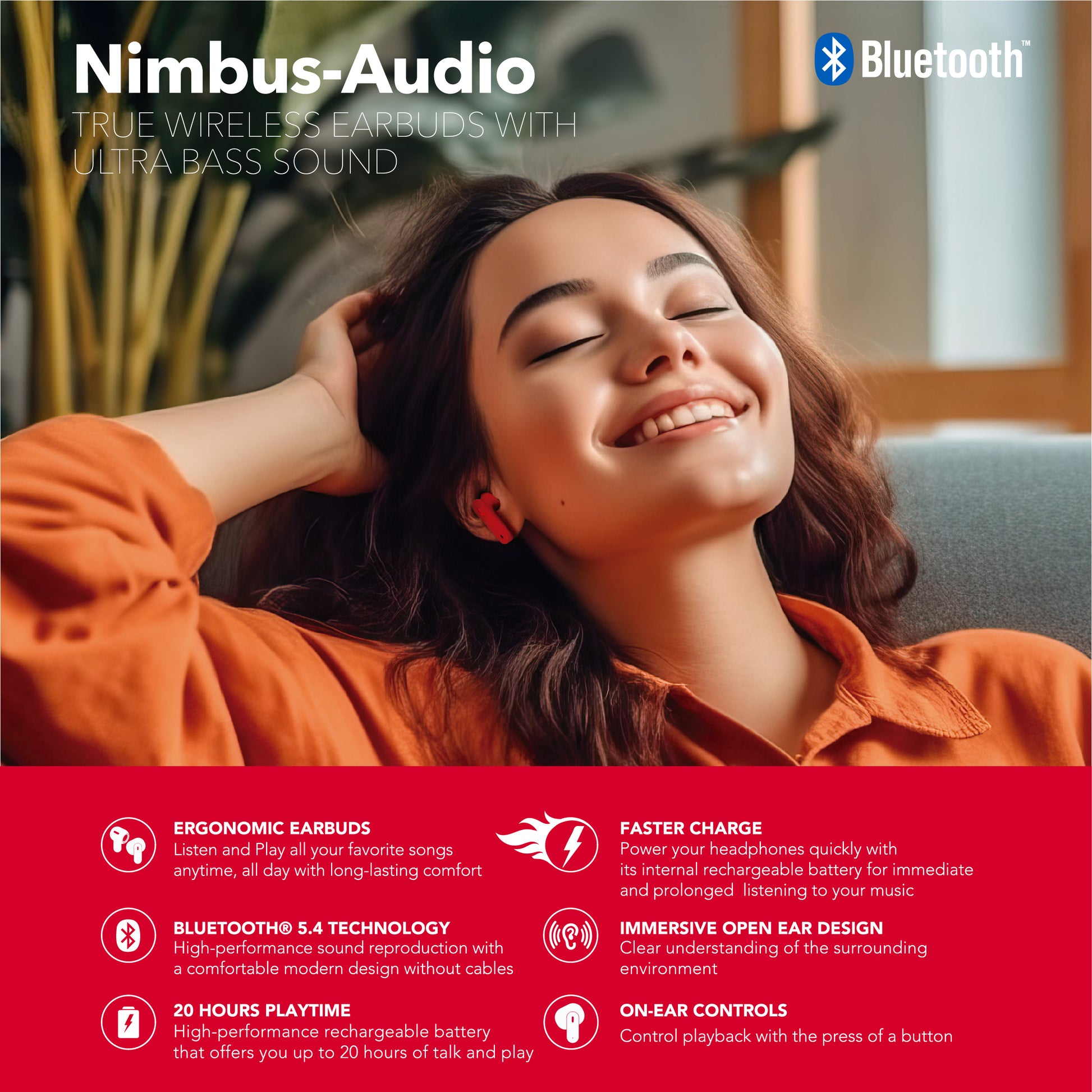 RCA Wave-78 True Wireless Earbuds, 20H Playtime, Hi-Res Audio, Big Bass - Top Tech Audio 