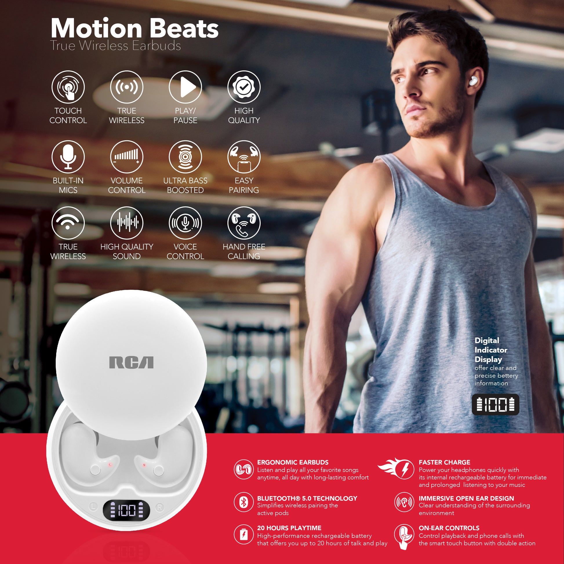 RCA Wave-80 True Wireless Earbuds, 20H Playtime, Hi-Res Audio, Big Bass - Top Tech Audio 