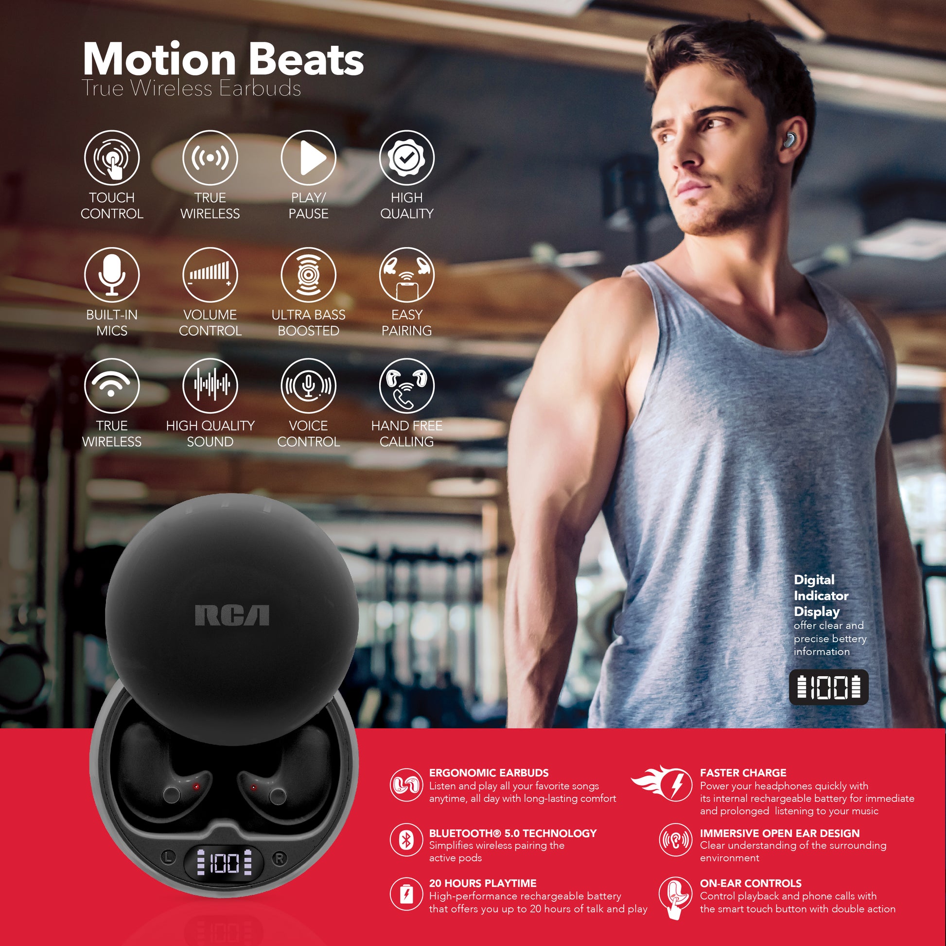 RCA Wave-80 True Wireless Earbuds, 20H Playtime, Hi-Res Audio, Big Bass - Top Tech Audio 