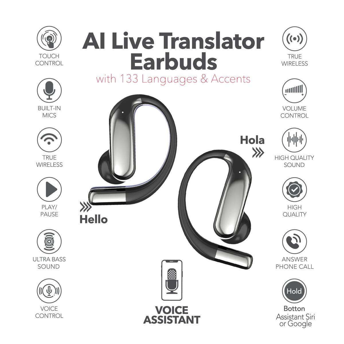 RCA TUNE-85 True Wireless Earbuds with AI Translation in 133 Languages
