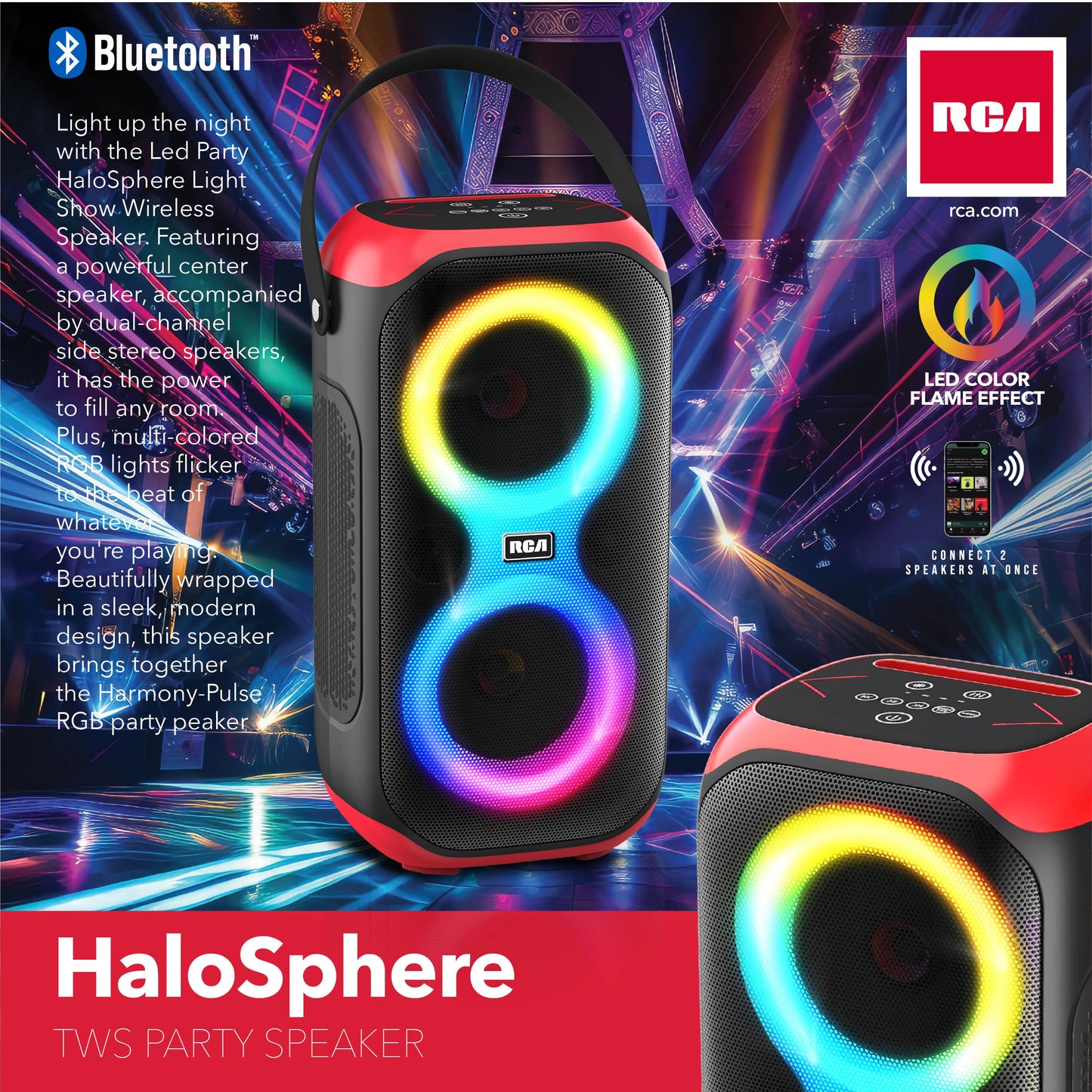 RCA BEAT-10 Portable Bluetooth Speaker Wireless Karaoke Speaker with Mic & RGB Light