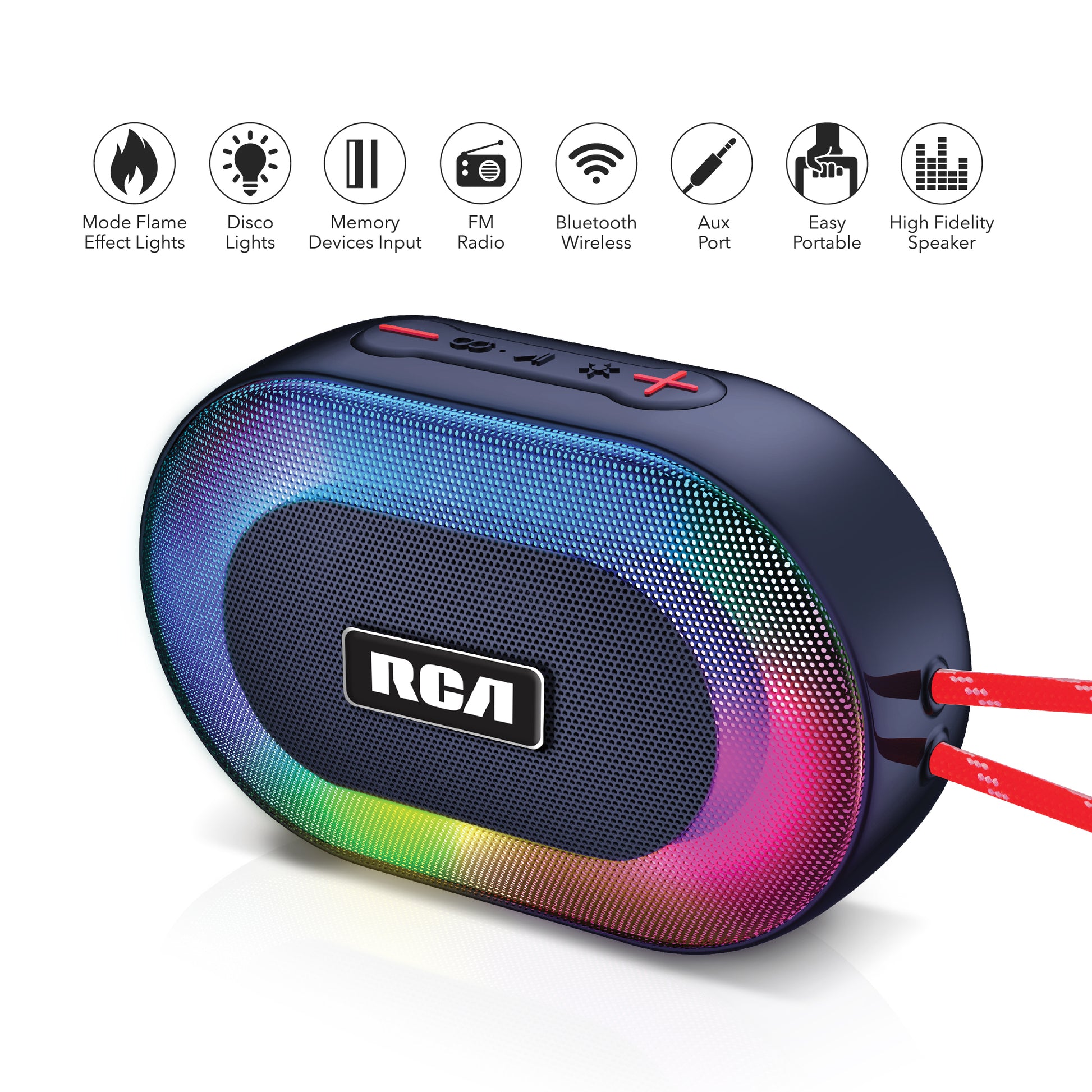 RCA IP5 Disco-101 Water-Resistant Bluetooth Speaker with LED Mode - Top Tech Audio 