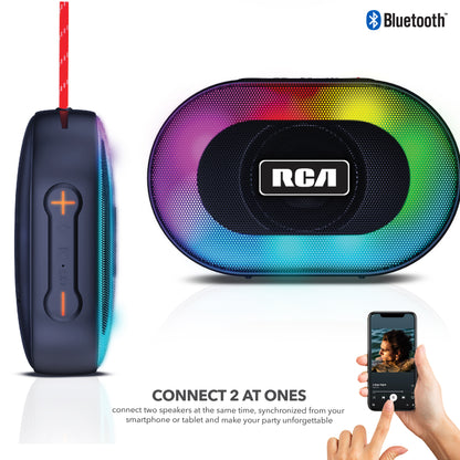 RCA IP5 Disco-101 Water-Resistant Bluetooth Speaker with LED Mode - Top Tech Audio 