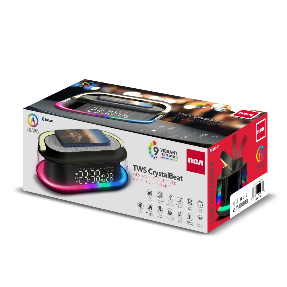 RCA FLAME-103 Portable RGB LED Alarm Speaker, Wireless Charging Pad - Top Tech Audio 