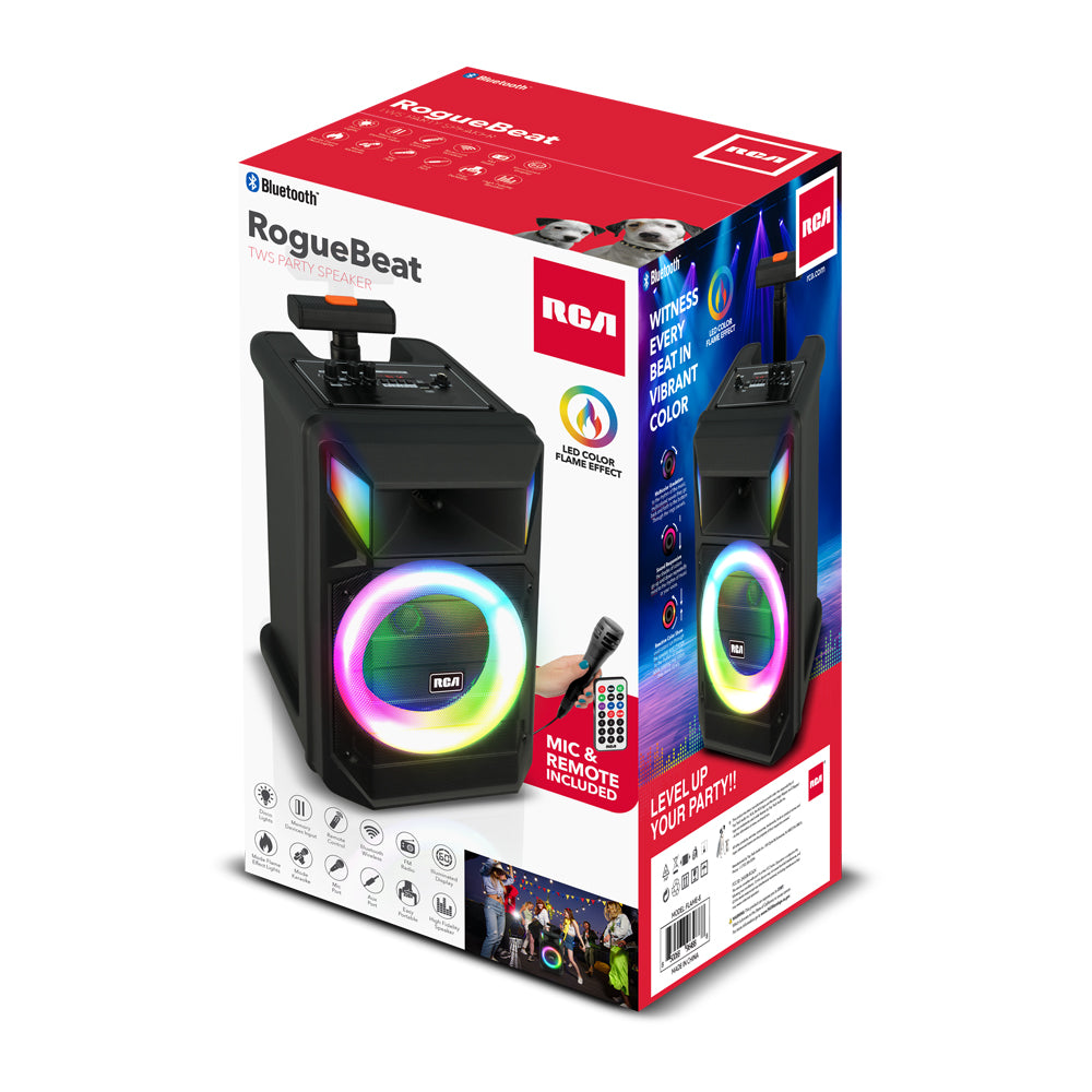 RCA FLAME-8 8" Bluetooth Speaker with Mic, Remote, Trolley & Dynamic LED Lights - Top Tech Audio 