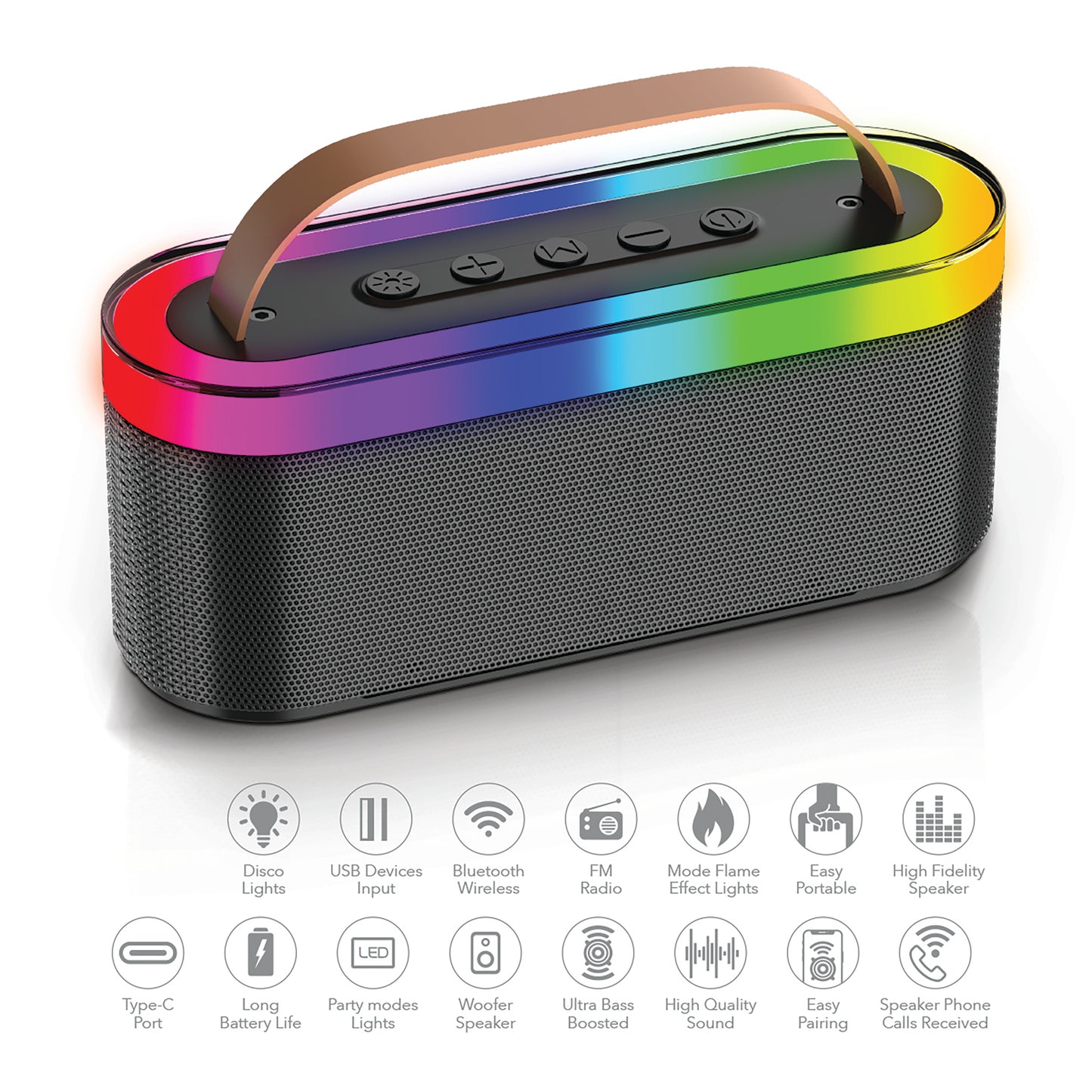 RCA FLEX-20 Portable Bluetooth Speaker with RGB Lights & TWS Stereo Pairing