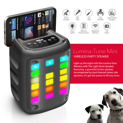 RCA Disco 103 RGB Wireless Mini Party Speaker with LED Show Lights and 3" Woofer - Top Tech Audio 
