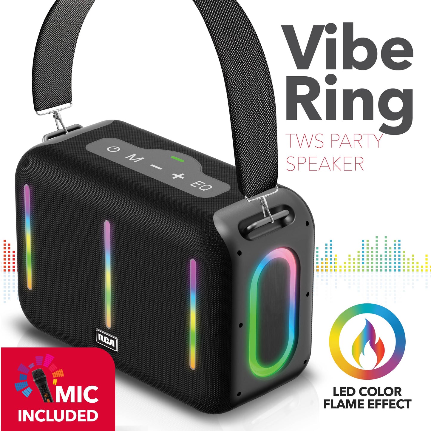 RCA FLAME-203 Portable Bluetooth Speaker Wireless Karaoke Speaker with Mic & RGB Light