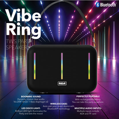 RCA FLAME-203 Portable Bluetooth Speaker Wireless Karaoke Speaker with Mic & RGB Light