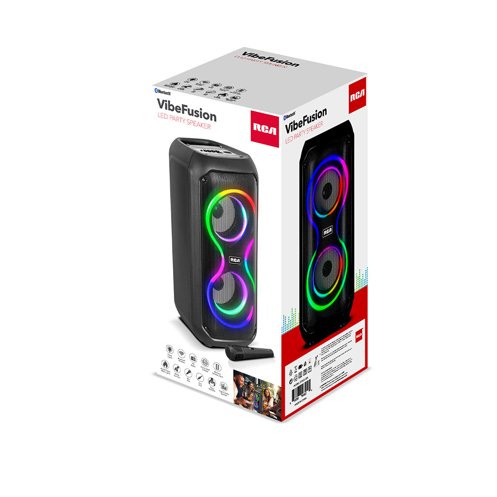 RCA STAGE-204 Dual 4" Bluetooth Speaker with LED Lights, FM Radio & Karaoke Function - Top Tech Audio 