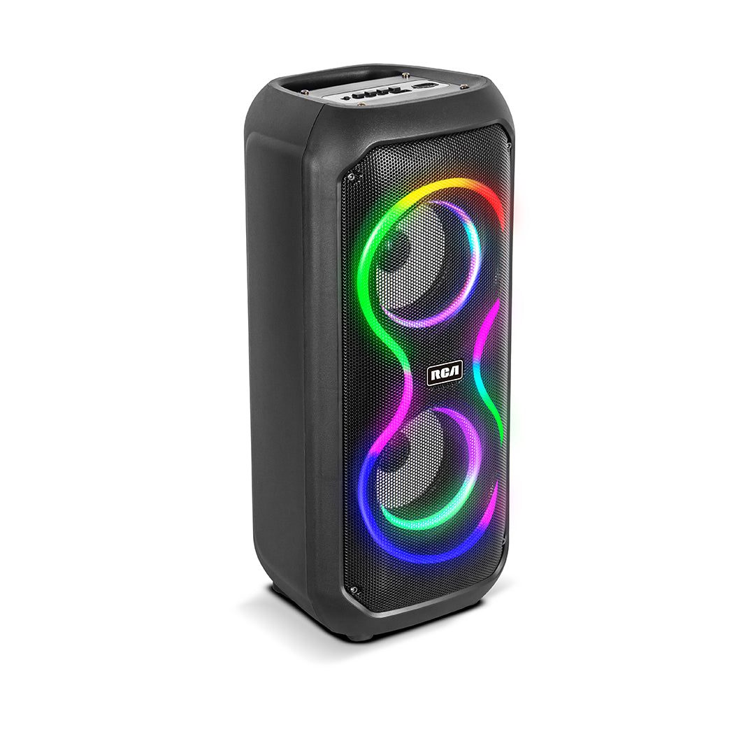 RCA STAGE-204 Dual 4" Bluetooth Speaker with LED Lights, FM Radio & Karaoke Function - Top Tech Audio 