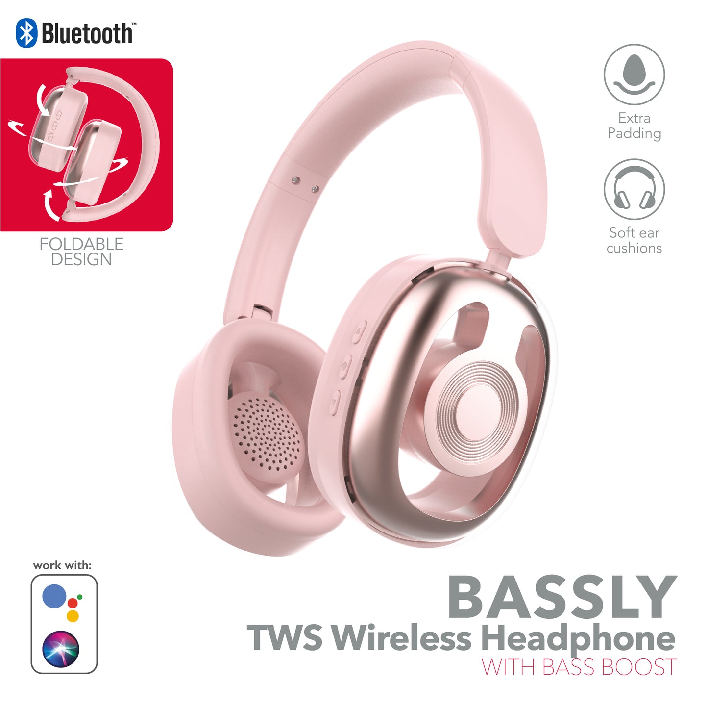 RCA WAVE-77 Wireless Over-Ear Headphones with Foldable, 90° Rotating Ear Cups