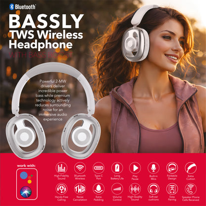RCA WAVE-77 Wireless Over-Ear Headphones with Foldable, 90° Rotating Ear Cups