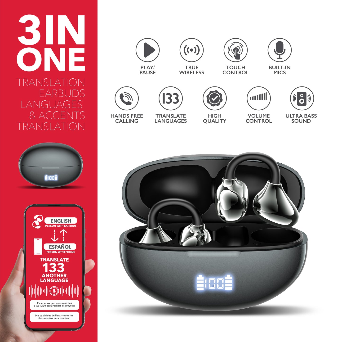 RCA WAVE-88 AI Translator True Wireless Earbuds, Voice Assistant, 20H Playback Time, Bluetooth Version 5.4