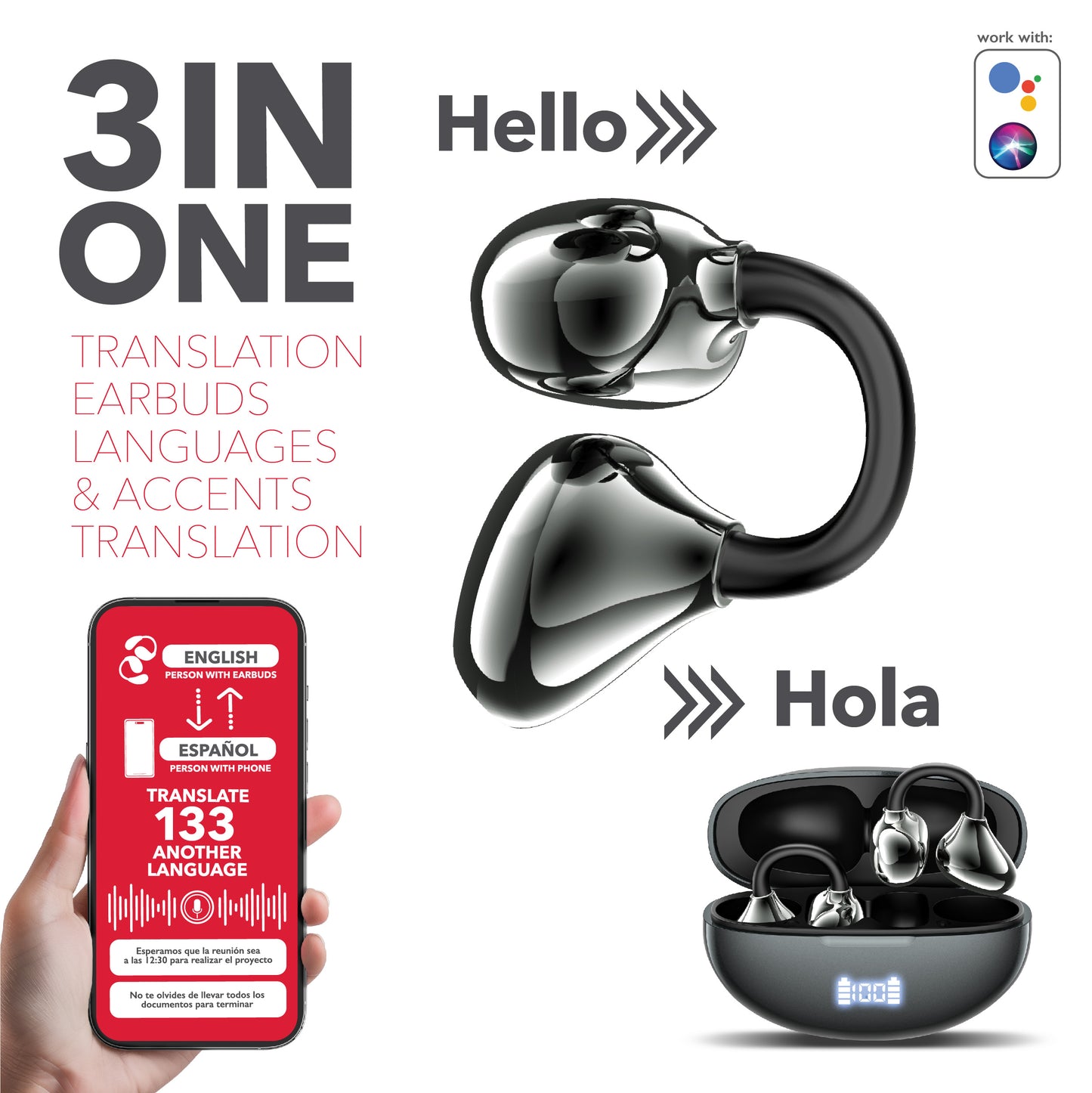 RCA WAVE-88 AI Translator True Wireless Earbuds, Voice Assistant, 20H Playback Time, Bluetooth Version 5.4