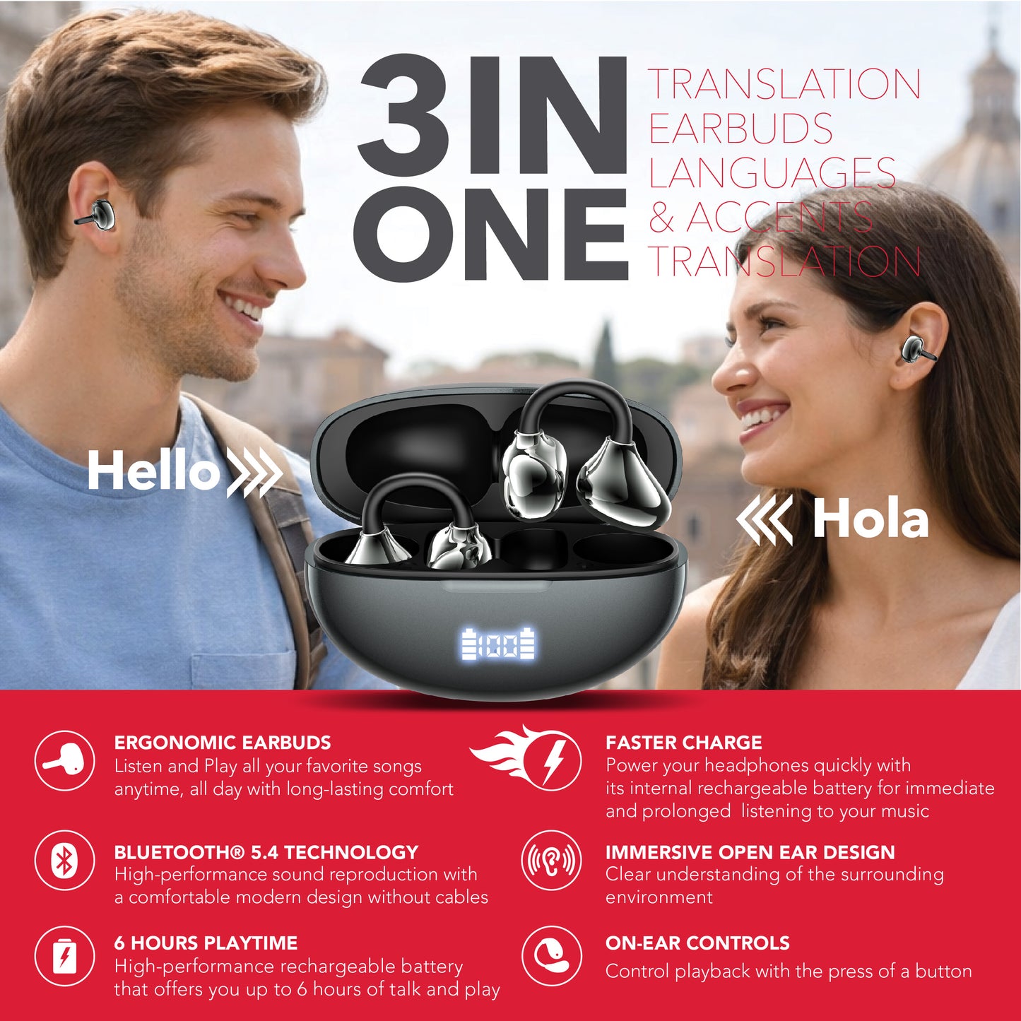 RCA WAVE-88 AI Translator True Wireless Earbuds, Voice Assistant, 20H Playback Time, Bluetooth Version 5.4