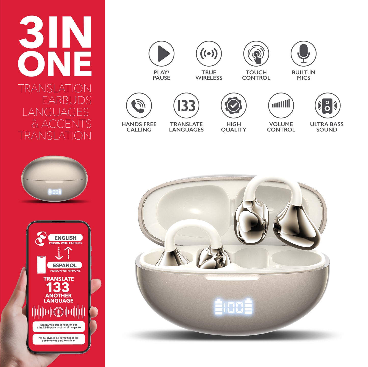 RCA WAVE-88 AI Translator True Wireless Earbuds, Voice Assistant, 20H Playback Time, Bluetooth Version 5.4
