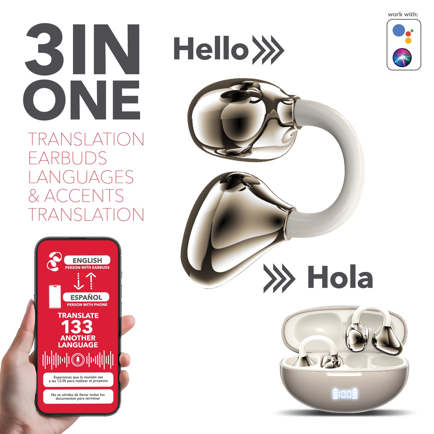 RCA WAVE-88 AI Translator True Wireless Earbuds, Voice Assistant, 20H Playback Time, Bluetooth Version 5.4