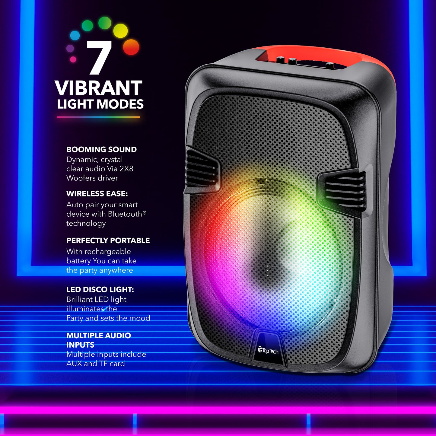 TOPTECH AL-1202 12-Inch Portable Bluetooth Party Speaker with Wired Mic & Karaoke