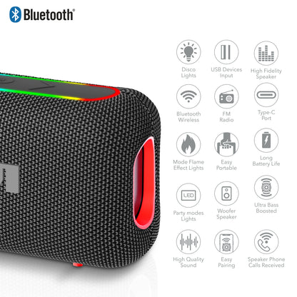 RCA BEAT-44 10W Portable Bluetooth Speaker with Dual Woofers & RGB Lights