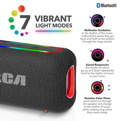 RCA BEAT-44 10W Portable Bluetooth Speaker with Dual Woofers & RGB Lights